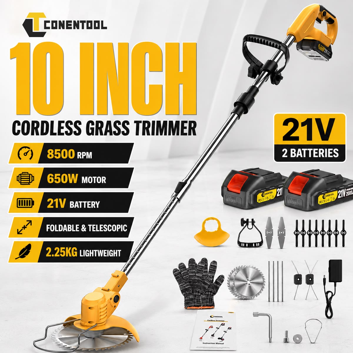 3-in-1 Cordless Power Trimmer with 2 Batteries